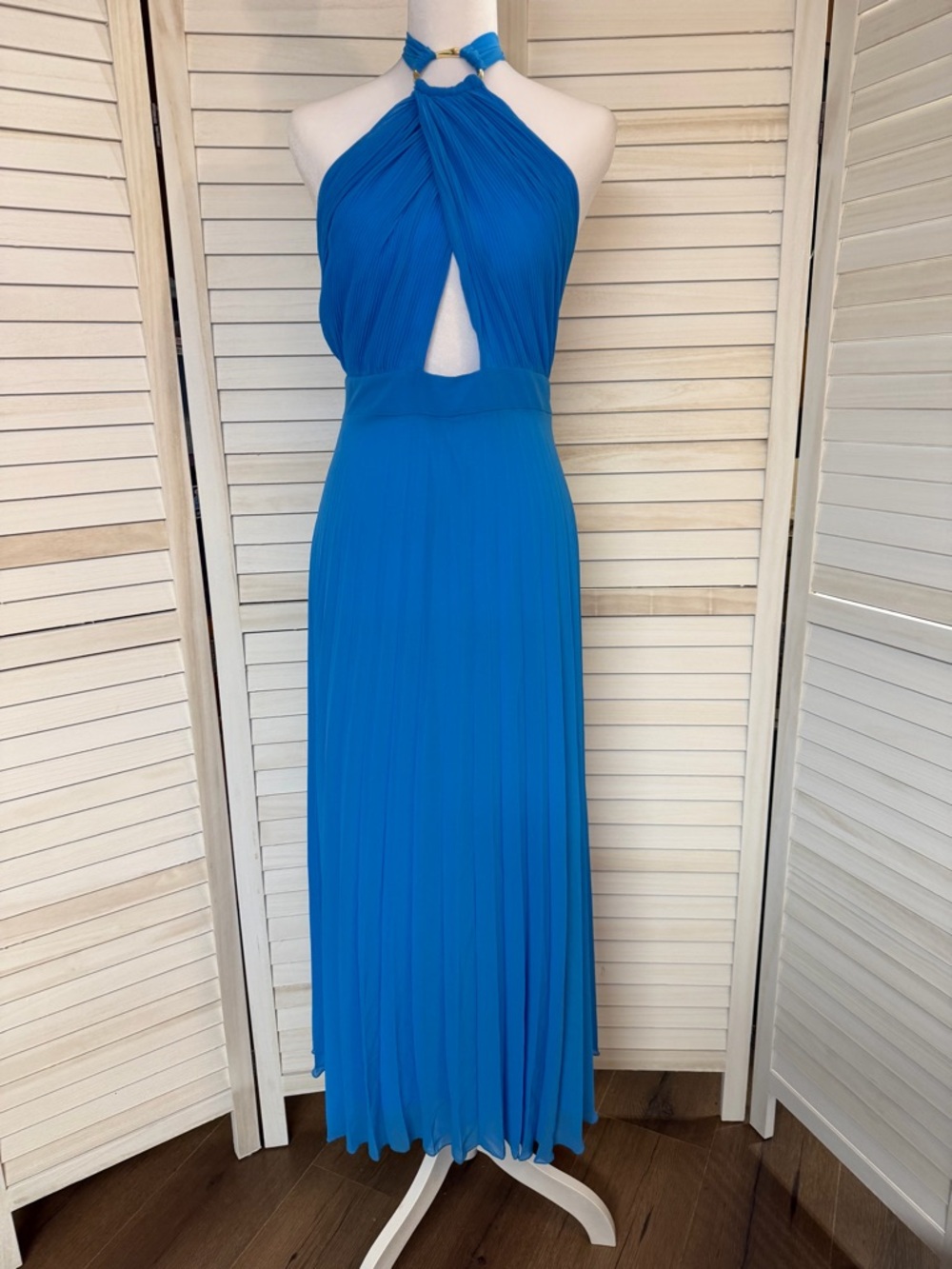 Zara Dress Maxidress NWT Sz XL Blue halter pleated